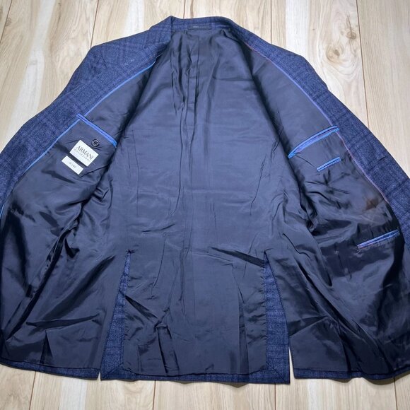 Armani Collezioni Men's Blue Checked Notch Lapel Two-Button Suit Jacket Size 50 - Picture 3 of 12